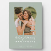 ラブ フォト シンプル モダン パーソナライズ ギフト グリーン フォトプラーク (正面)