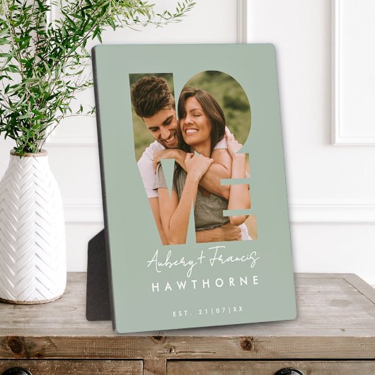 ラブ フォト シンプル モダン パーソナライズ ギフト グリーン フォトプラーク