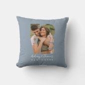 ラブ フォト シンプル モダン パーソナライズ ダスティーブルー クッション (正面)