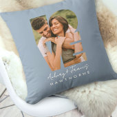 ラブ フォト シンプル モダン パーソナライズ ダスティーブルー クッション