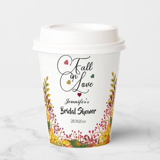 ラブ フォール スクリプト ブライダル シャワー 紙コップ (正面)