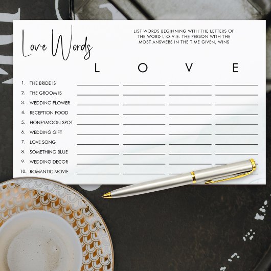 ラブ ブライダルシャワー ワードゲーム ソフトグリーンウォッシュ