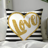 ラブ ブラック＆ホワイト ゴールド グリッター ストライプ クッション