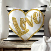 ラブ ブラック＆ホワイト ゴールド グリッター ストライプ クッション