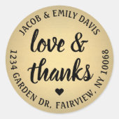 ラブ&ブ感謝していラックと金ゴールド差出人住所ラベル ラウンドシール (正面)