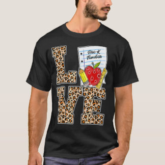 ラブ プレK担任の先生に感謝 レオパード パターン バックトゥスクール Tシャツ