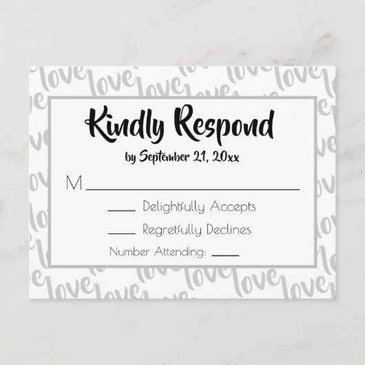 ラブ モダン スクリプト タイポグラフィー RSVP インビテーションポストカード (正面)