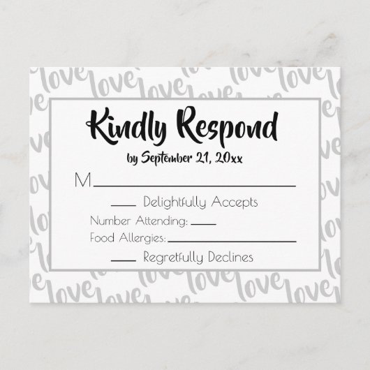 ラブ モダン スクリプト タイポグラフィー RSVP インビテーションポストカード (正面)