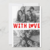 ラブ モダン レッド バレンタインデー カスタム ネーム フォト シーズンカード (正面)