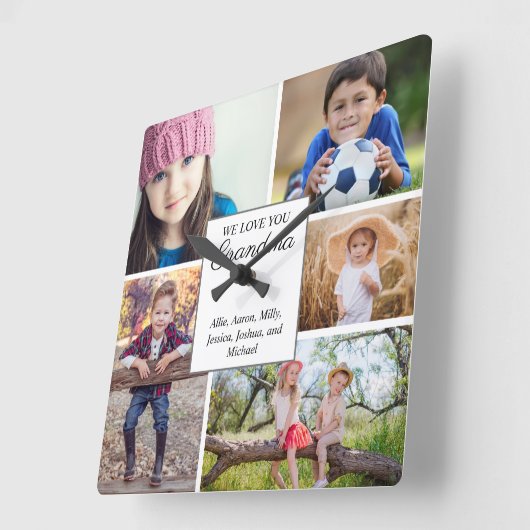 『ラブ・ユー・おばあちゃん・カスタム5写真の子ども家族』 スクエア壁時計 (傾斜)