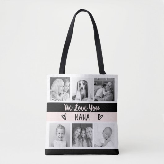 ラブ·ユー·ナナ|赤面カラーブロックフォトグリッド トートバッグ (正面)