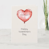 ラブ・ユー 赤いハート風船 バレンタインデー カード (正面)