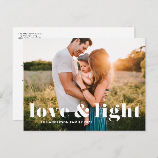 ラブ&ライトはっきりしたタイポグラフィハヌカー写真 シーズンポストカード (正面/裏面)