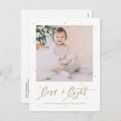 ラブ&ライトブラシレタリング金ゴールドハッピーハヌカー シーズンポストカード (正面/裏面)