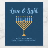 ラブ&ライトブルー金ゴールド（ユダヤ教）メノラーハヌカーパーティー ワインラベル (シングルラベル)