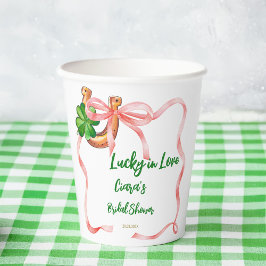 ラブ・ラッキーなクローバーの葉のボウリボン 結婚前のお祝い 紙コップ