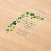 ラブ&ラック グリーン シャムロック ブライダルシャワー アクリル招待状 (レイダウン)