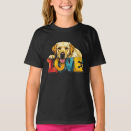 ラブ ラブ ラブラドール イラスト | 犬 ガール グラフィック Tシャツ