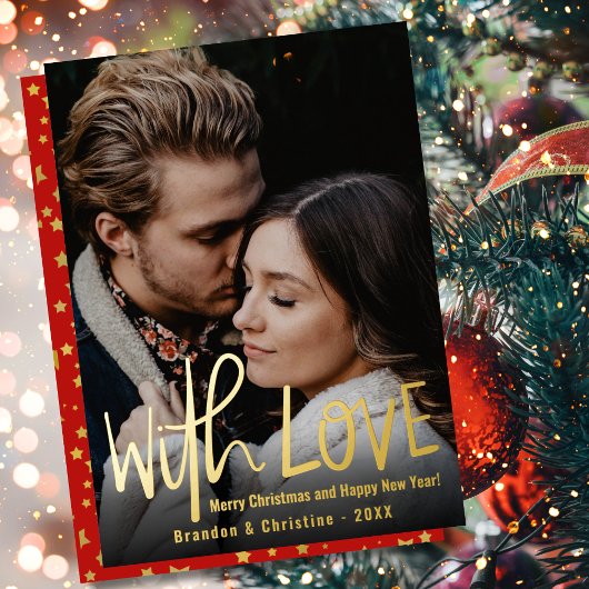 ラブ レッド ゴールド スターズ フォト メリー クリスマス 箔シーズンカード