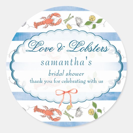ラブ&ロブスターコケットボー結婚ズブライダルシャワー ラウンドシール (正面)