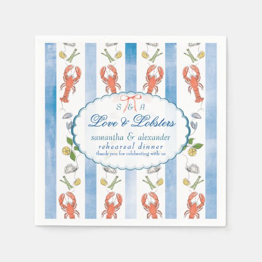 ラブ&ロブスターコケ結婚ットのリハーサル スタンダードカクテルナプキン (正面)