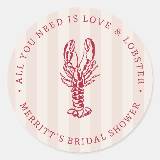 ラブ&ロブスター | 海岸 ウェディング シャワーのお土産 ラウンドシール (正面)