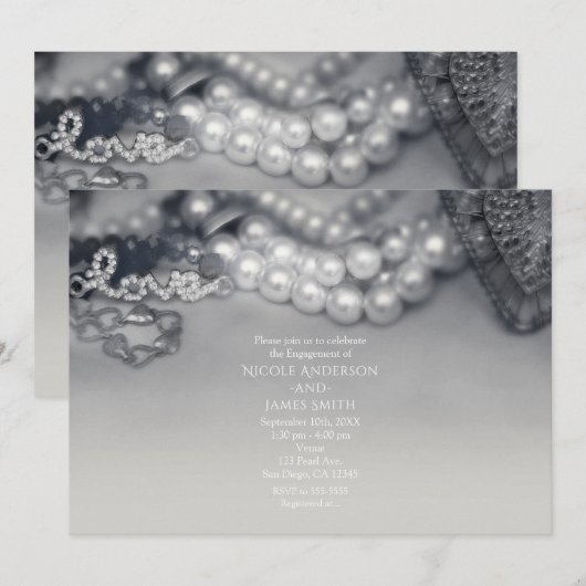 ラブ ヴィンテージ グラム ブラック＆ホワイト パール ウェディング 招待状 (正面/裏面)