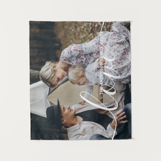 「ラブ」名前をカスタムするカスタム付きの家族写真 タペストリー (正面)