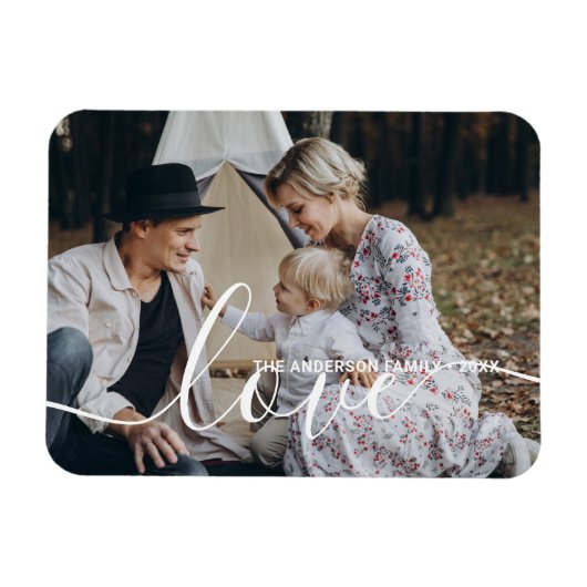 「ラブ」名前をカスタムするカスタム付きの家族写真 マグネット (横)