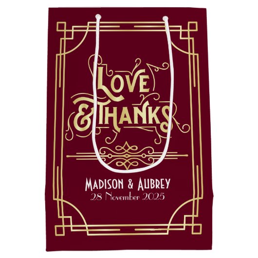 ラブ&感謝していアールデコの結婚金ゴールド・ブルゴーニュ ミディアムペーパーバッグ (裏面)