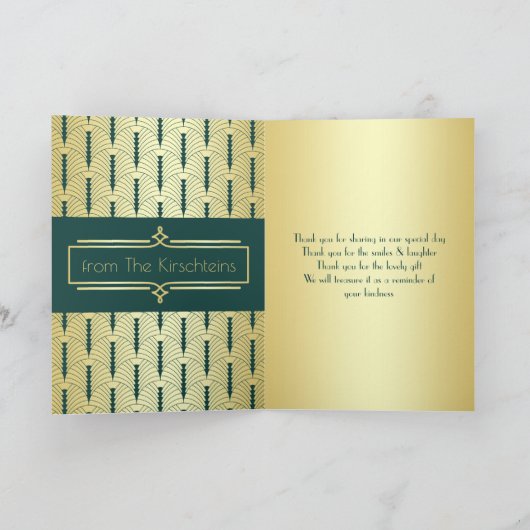 ラブ&感謝していアールデコ金ゴールドグリーン写真の追加 サンキューカード (内部)