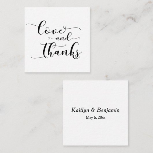 ラブ&感謝していエレガントタイポグラフィ結婚式の引き出物 エンクロージャーカード (正面/裏面)