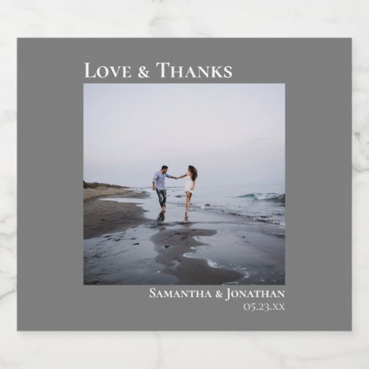 ラブ&感謝していシンプルミニマリスト結婚グレイ スパークリングワインラベル (シングルラベル)