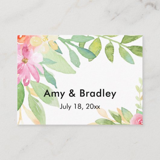 ラブ&感謝していタイポグラフィピンクフローラ結婚式の引き出物 エンクロージャーカード (裏面)