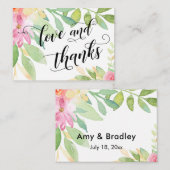 ラブ&感謝していタイポグラフィピンクフローラ結婚式の引き出物 エンクロージャーカード (正面/裏面)