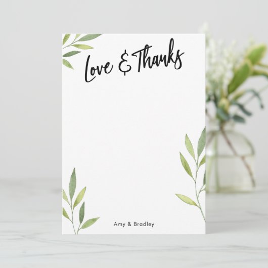 ラブ&感謝していタイポグラフィ、緑の水彩 サンキューカード (スタンド正面)
