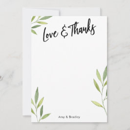 ラブ&感謝していタイポグラフィ、緑の水彩 サンキューカード