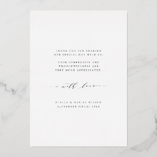 ラブ&感謝していバラゴールドフォイル写真サンキューカード 箔招待状 (裏面)