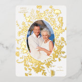 ラブ&感謝していフローラゴールドフォイルサンキューカード 箔招待状 (正面)