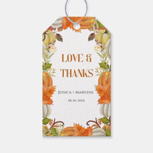 ラブ&感謝してい秋パンプキ結婚ン ギフトタグ (正面)