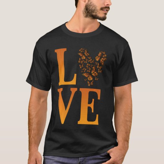 ラブ(昆虫)オオカバマダラ、モナーク蝶の恋人 Tシャツ (正面)