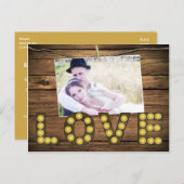 ラブ 灯付きの素朴な看板 フォト セーブ 日付 ポストカード (正面/裏面)