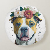 ラブ（犬）スタッフォードブルテリア – 私は私のステイフィーが大好き ラウンドクッション (裏面)