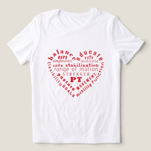 ラブ 理学療法 ハートワードアート Tシャツ (デザイン正面)