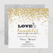 ラブ&笑い金ゴールドグリッターリハーサル招待状 招待状 (正面/裏面)
