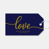 ラブ – 金ゴールドネイビーブルー書道結婚式の引き出物 ギフトタグ (正面(横))
