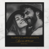 ラブI引用文カップルカスタムフォトブラックと金ゴールド ワインラベル (シングルラベル)