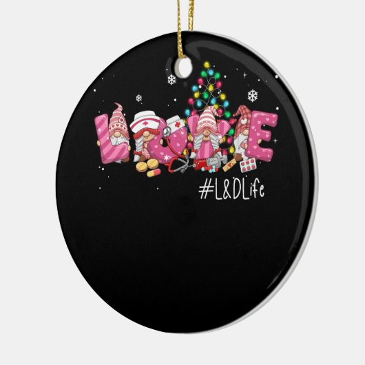 ラブLとDライフクリスマス格言ナースクリスマス労働 セラミックオーナメント (左)