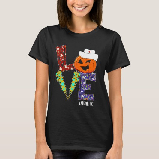 ラブMBUナースライフナースハロウィーン怖いカボチャ Tシャツ (正面)
