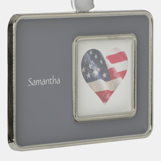 ラブUSAアメリカハート国旗名前をカスタムする シルバープレートフレームオーナメント (右)
